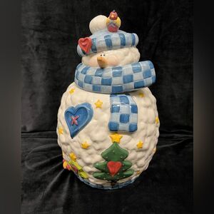 Whimsical snowman cookie jar